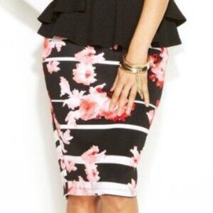 NWT Beautiful Thalia Sodi Fitted Stretchy Striped Floral Print Skirt Size S